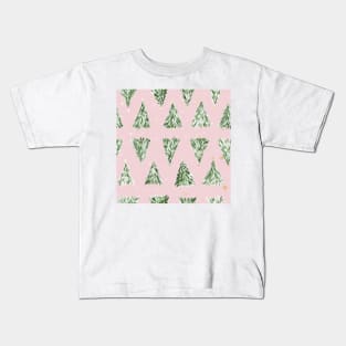 Holiday christmas tree over pink cotton candy background Kids T-Shirt